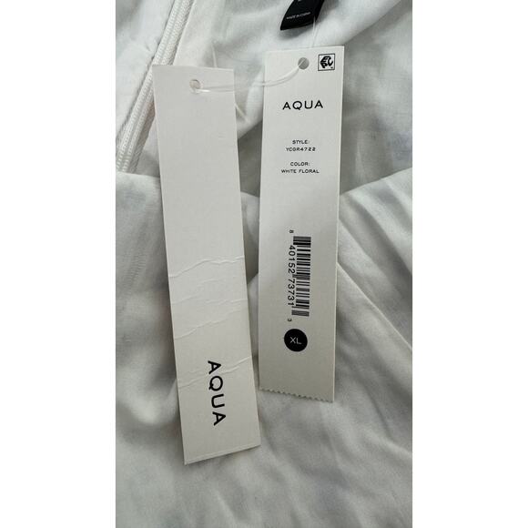 Aqua Womens Linen Blend Sleeveless Floral Print V Neck Romper SIze XL White Blue - Picture 11 of 11